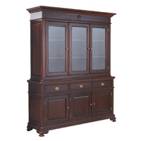 Mahogany Wood Rope Carved Bookcase Display Cabinet with 3 Cupboards & Drawer