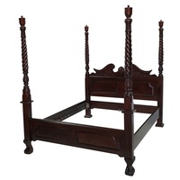 Mahogany Wood King Size Chippendale 4 Poster Bed
