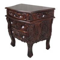Mahogany Wood 3 Drawers Rococo Bedside Table / PRE-ORDER