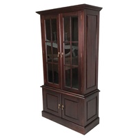 Solid Mahogany Wood Bookcase with Glass Doors and Cupboard