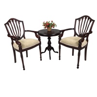 Solid Mahogany 40cm Round Table Set with 2 Hyper Flute Leg Arm Chairs 