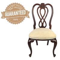 Solid Mahogany Wood Antique Queen Ann Style Upholstered Dining Chair 