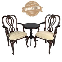 Solid Mahogany Wood Round Table Set with 2 Arm Chairs