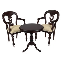 Solid Mahogany Wood Table Set with 2 Fiddle Back Arm Chairs