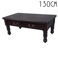 Solid Mahogany Wood Rectangular Coffee Table with Drawers - 130cm