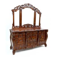 Antique Style Solid Mahogany Wood Rococo Dresser and Mirror