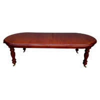 Solid Mahogany Wood Reproduction Fluted Leg Oval Extension Dining Table  