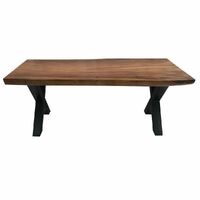 Solid Suar Wood Metal Legs Dining Table Rustic Style