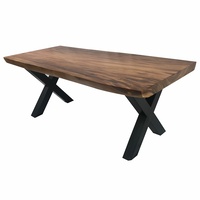 Solid Suar Wood Metal Legs Dining Table Rustic Style