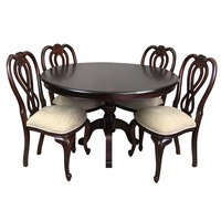 Solid Mahogany Wood 125 cm Pedestal Leg Round Dining Table with Chairs