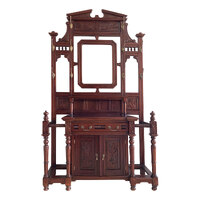 Solid Mahogany Wood English Reproduction Hall Stand with Cupboard & Drawer