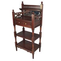 Solid Mahogany Wood Cheveret Hall Table with Drawer, Shelf & Mirror