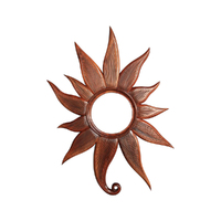 Solid Mahogany Wood Hand Carved Beveled Sun Shape Wall Mirror