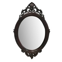 Solid Mahogany Wood Hand Carved Bevelled Oval Wall Mirror 95x45cm