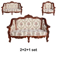 Solid Mahogany Reproduction Monaco Classic Large Carved Lounge Set Sofa 2+2+1 