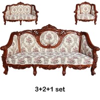 Solid Mahogany Reproduction Monaco Classic Large Carved Lounge Set Sofa 3-2-1