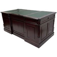 Solid Mahogany Wood Victorian Reproduction Office Desk With 6 Drawers & Cupboard 