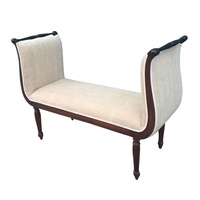 Solid Mahogany Wood Reproduction Style Colonial Hand Carved Upholstered Stool