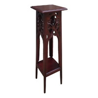 Solid Mahogany Wood Floral Plant Stand with Shelf/ Flower Stand