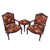 French Provincial Style Louis Sofa Arm Chairs Stool Set Solid Mahogany Wood