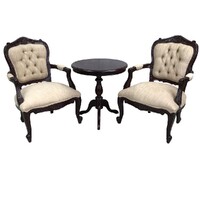 Solid Mahogany Wood Table Set with 2 French Sofa Chairs SPECIAL