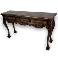 Solid Mahogany Chippendale 3 Drawers Hall Table Antique Finish