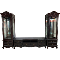 Solid Mahogany Wood French Wall Tv Unit With Glass Cabinets