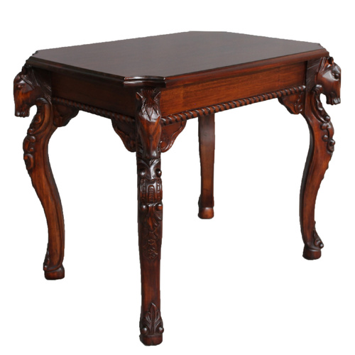 Solid Mahogany Wood Hand Carved Rectangular Side Table