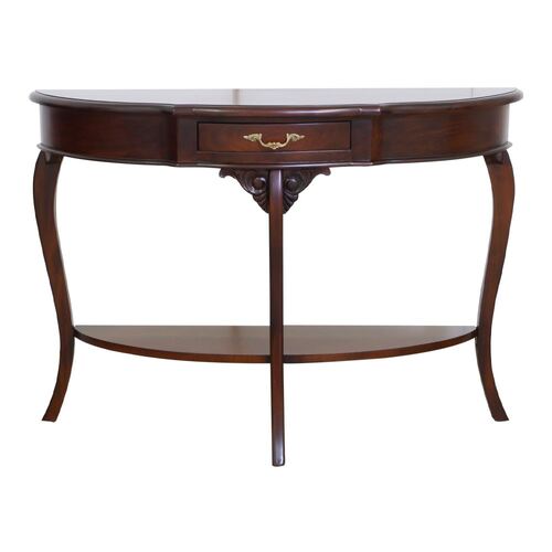 Mahogany Wood Hall Table Half Ellipse Shape With 1 Drawer
