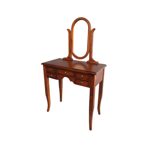 Solid Mahogany Wood Small Dressing Table & Mirror with 5 Drawers 