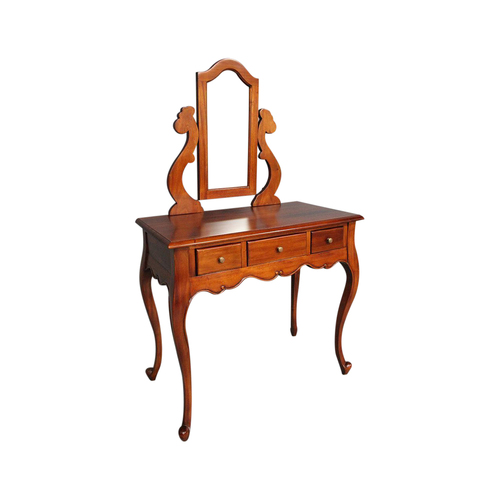 Solid Mahogany Wood Small Dressing Table & Mirror with 3 Drawers