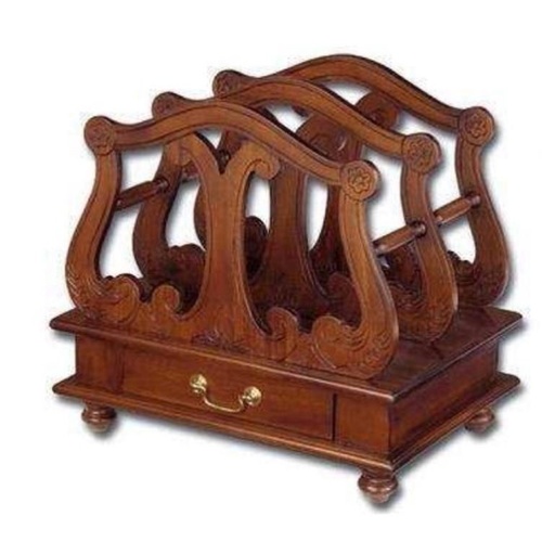 Mahogany Wood Magazine Rack With Drawer