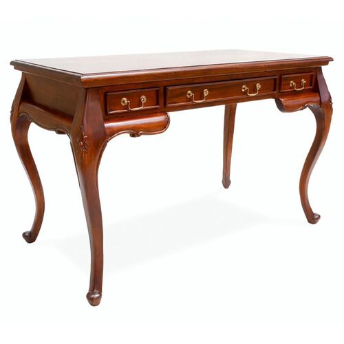 Mahogany Wood French reproduction Style Writing / Office Desk With 3 Drawers
