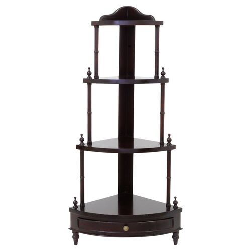 Solid Mahogany Wood Reproduction Corner Stand with Drawer