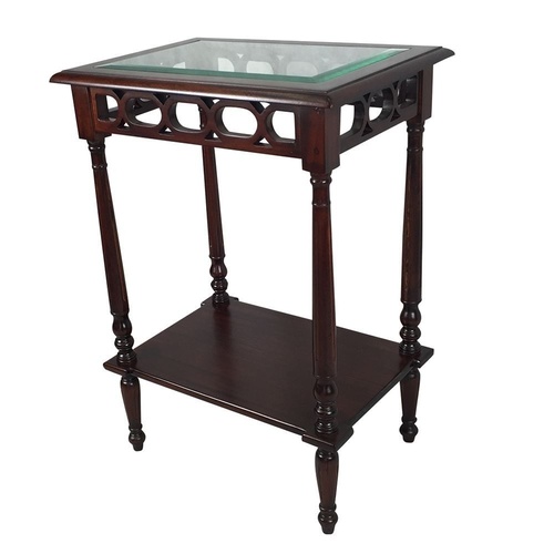 Solid Mahogany Wood Rectangular Glass top Side Table 