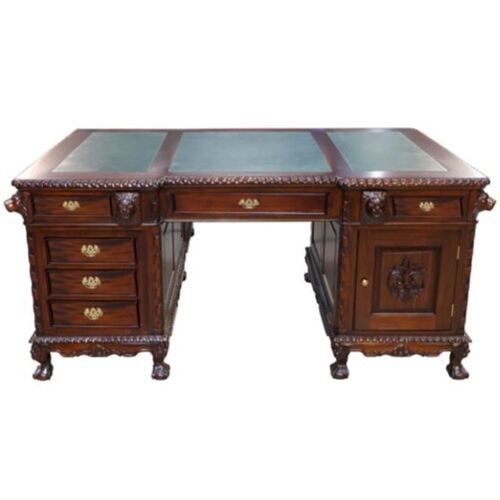 Solid Mahogany Wood Chippendale Lion Office Desk