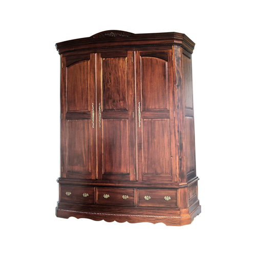 Solid Mahogany Wood Victorian  3 Door & 3 Drawers Wardrobe