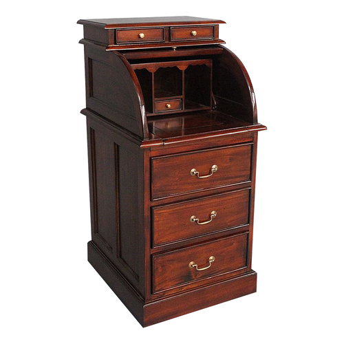 Mahogany Wood Chest 3 Drawers with Roll Top Office Desk