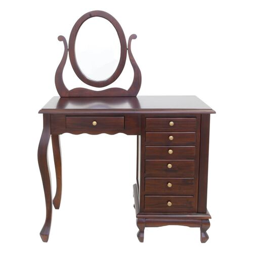 Solid Mahogany Wood Armoire Vanity Dressing Table & Mirror