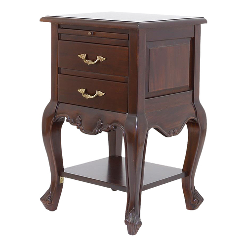 Solid Mahogany Wood French Reproduction 2 Drawers & Shelf Bedside Table