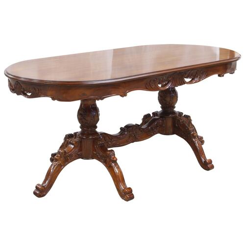Solid Mahogany Wood Pedestal Oval Dining Table 
