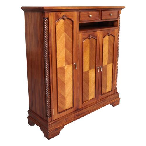 Mahogany Wood Large Shoe Cabinet With Shelf & Drawers
