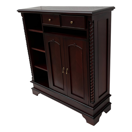 Mahogany Wood Large Shoe Cabinet With Open Shelf & Drawers