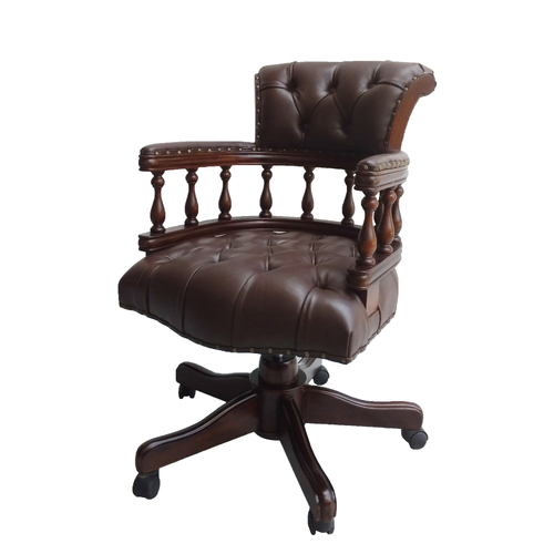 Solid Mahogany Wood Captain's Swivel Office Chair