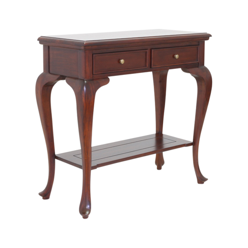 Solid Mahogany Wood Hall Table With 2 Drawers & Shelf
