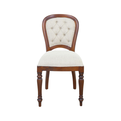 Solid Mahogany Wood Reproduction Style Flute Leg Upholstered Dining Chair