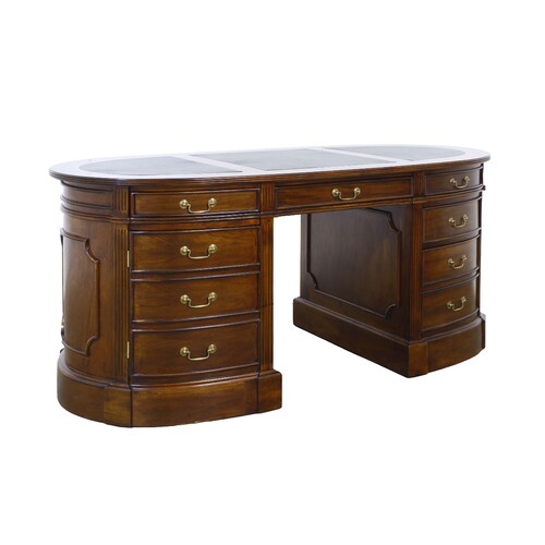 Solid Mahogany Oval Office Partners Desk Antique Reproduction Design