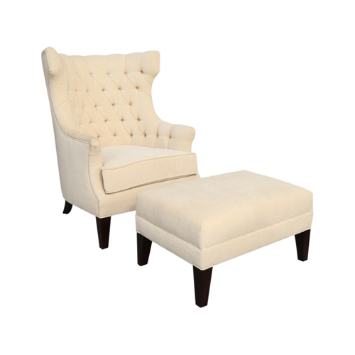 Mahogany Wood French Wingback Armchair / Lounge Sofa & Stool