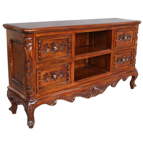 Solid Mahogany Wood Hand Carved Large TV Cabinet 