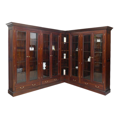 Victorian Style Solid Mahogany Large Modular Bookcase Glass Cabinet